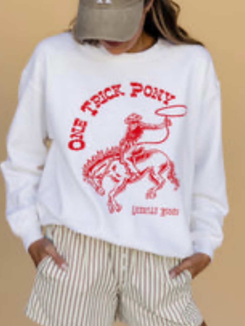 Roolee “One Trick Pony” Rodeo Oversized Sweatshirt Cream/White & Red L/XL
